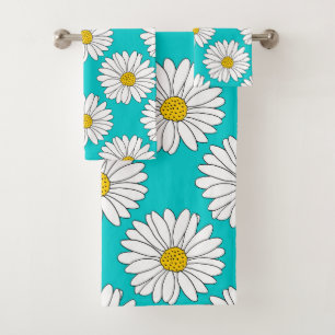 Motif jaune de marguerite blanche de turquoise