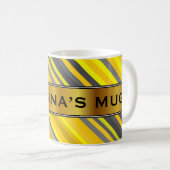 Motif jaune et gris de rayures + Tasse nommée (Devant droit)