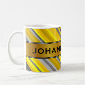 Motif jaune et gris de rayures + Tasse nommée (Gauche)