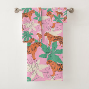 Motif jungle tropical bohème orange rose tigre