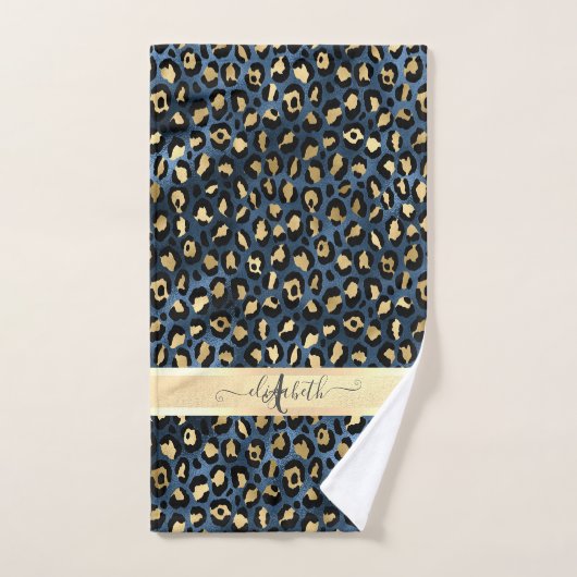 Motif léopard bleu or monogramme (Serviette à main)
