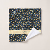 Motif léopard bleu or monogramme (Gant de toilette)