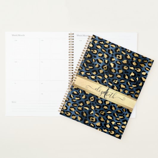 Motif léopard bleu or monogramme (Devant avec enveloppe)