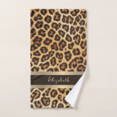 Motif Leopard élégant Brown et Gold Stripe Nom (Serviette à main)