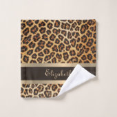 Motif Leopard élégant Brown et Gold Stripe Nom (Gant de toilette)