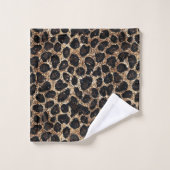 Motif léopard noir marron or pailleté de luxe (Gant de toilette)