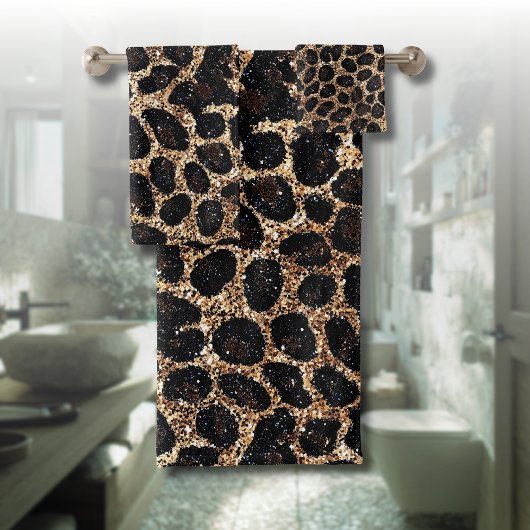 Motif léopard noir marron or pailleté de luxe