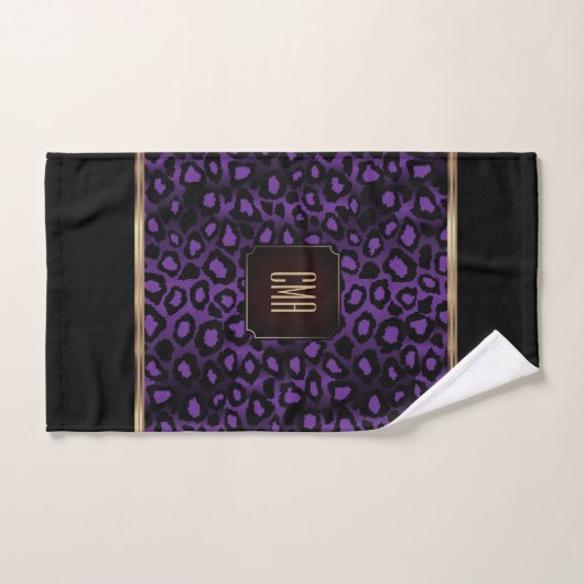 Motif Léopard pourpre et noir avec Monogramme (Serviette à main)
