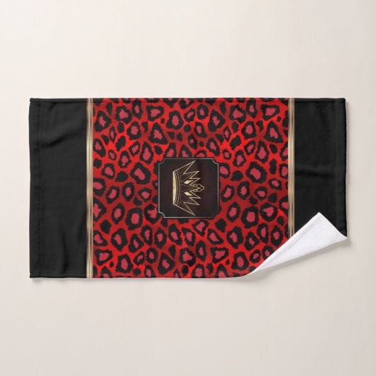 Motif Léopard rouge et noir avec couronne (Serviette à main)
