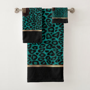 Motif Léopard turquoise et Noir avec Monogramme