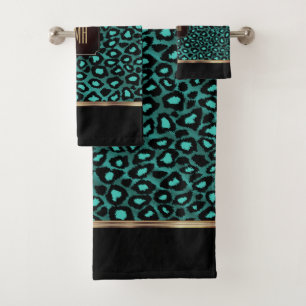 Motif Léopard turquoise et noir avec Monogramme
