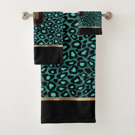 Motif Léopard turquoise et noir avec Monogramme (En situation)