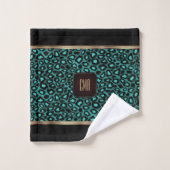 Motif Léopard turquoise et noir avec Monogramme (Gant de toilette)