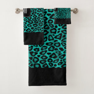 Motif Léopard turquoise et Noir avec Monogramme