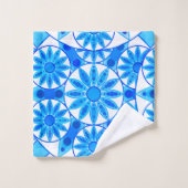 Motif Mandala, Bleu de Cobalt, Turquoise et Blanc (Gant de toilette)