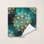 Motif Mandala Dharma Galaxie Or & Vert (Gant de toilette)