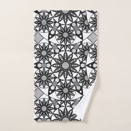 Motif Mandala, Noir, Blanc et Gris Serviette de ba (Serviette à main)