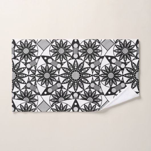 Motif Mandala, Noir, Blanc et Gris Serviette de ba (Serviette à main)