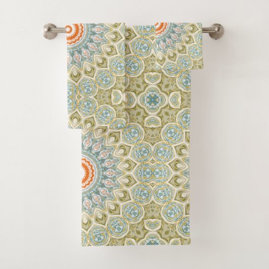 Motif Mandala orange et Turquoise avec accents or (En situation)