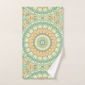 Motif Mandala Teal et Orange Tropical (Serviette à main)