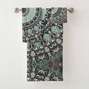 Motif Mandala Vert Menthe et Charbon