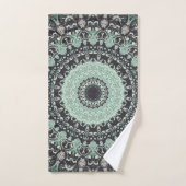 Motif Mandala Vert Menthe et Charbon (Serviette à main)