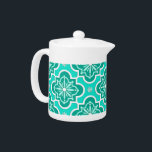 Motif marocain en tuiles - Turquoise et Aqua<br><div class="desc">Médias mixtes rendu numérique d'un motif classique marocain en tuiles - Aqua et profondément turquoise,  accentué de blanc,  sur un arrière - plan turquoise / paon</div>