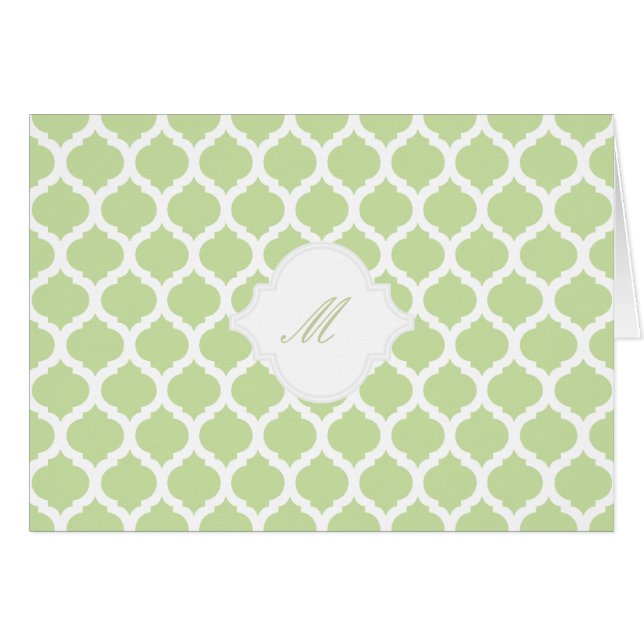 Motif marocain vert avec cartes Monogram Note (Devant Horizontal)