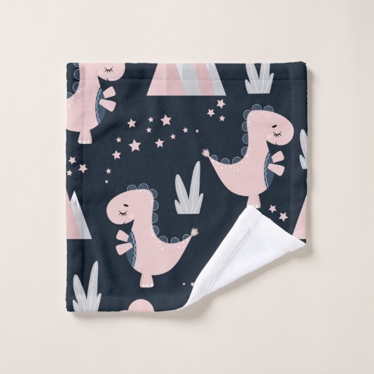 Motif mignon et transparent avec dinosaures roses  (Gant de toilette)