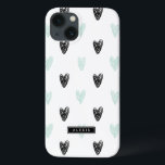 Motif Mint & Black Hearts coque ipad personnalisé<br><div class="desc">Coque ipad personnalisée,  mignonne et moderne,  avec des coeurs de menthe et noirs motif et typographie moderne. Vous pouvez personnaliser ce produit en ajoutant un nom ou une courte phrase.</div>
