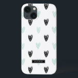 Motif Mint & Black Hearts coque ipad personnalisé<br><div class="desc">Coque ipad personnalisée,  mignonne et moderne,  avec des coeurs de menthe et noirs motif et typographie moderne. Vous pouvez personnaliser ce produit en ajoutant un nom ou une courte phrase.</div>
