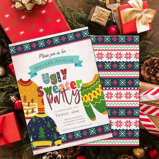 Motif moche de fête de Noël Invitation