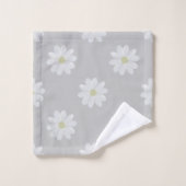 Motif moderne blanc marguerite Silver Gris Serviet (Gant de toilette)
