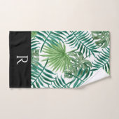 Motif moderne en feuille noire Monogramme serviett (Serviette à main)