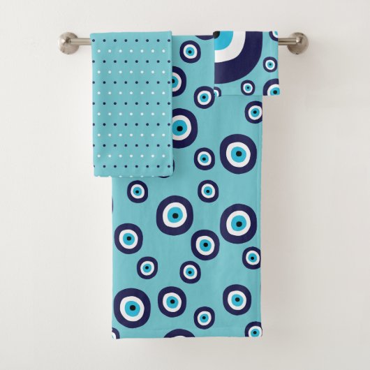 Motif moderne Evil Eye Navy Blue Aqua Cercles (En situation)