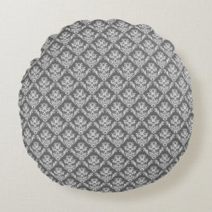 Motif moderne Graphite Damask Coussin rond