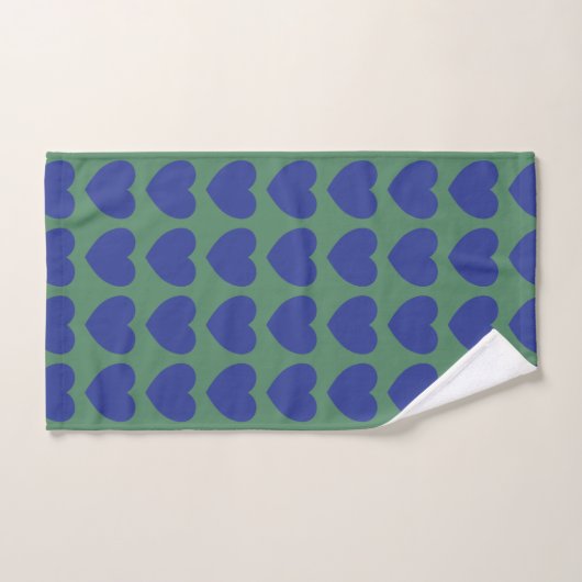 Motif moderne vert et bleu coeur (Serviette à main)