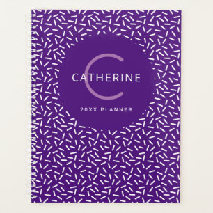 Motif moderne violet saupoudré Monogramme Nom Pla