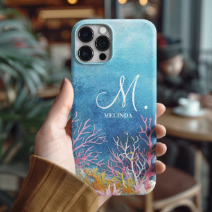 Motif-monogram van modern blauw Zee iPhone 16 Pro Max Hoesje