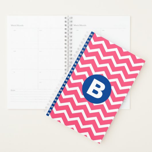 Motif monogramme chevron rose vif et blanc (Devant avec enveloppe)
