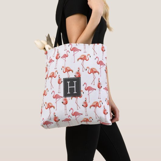 Motif monogrammé Pink Flamingos | Sac cabas (De près)