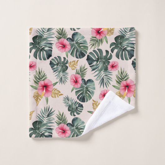 Motif Monstera et Hibiscus (Gant de toilette)