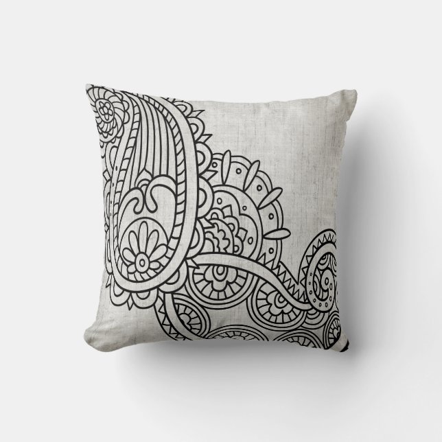Motif Motif Mehndi Gris Lancer Oreiller (Recto)
