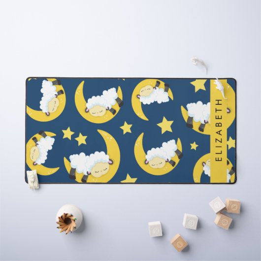 Motif mouton, Mouton dormant, Lune, Votre Nom (Tableau pour enfants)