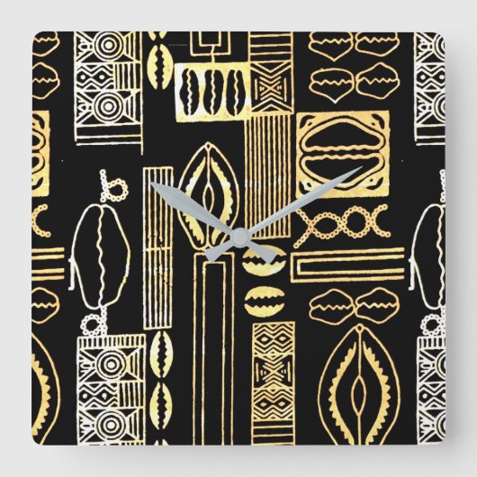 Motif Mud Cloth Print Vierkante Klok (Voorkant)