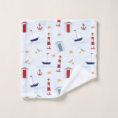 Motif nautique de bateau à voile de phare (Gant de toilette)
