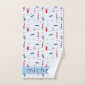 Motif nautique, Motif marin, Votre nom (Serviette à main)