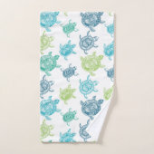 Motif Navy Blue Aqua Lime Green Sea Turttes (Serviette à main)