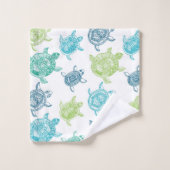 Motif Navy Blue Aqua Lime Green Sea Turttes (Gant de toilette)
