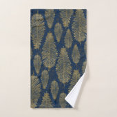Motif Navy Blue Damask & Gold Fern Leaf (Serviette à main)